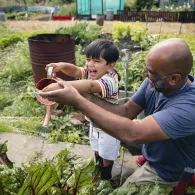 Man and boy in garden